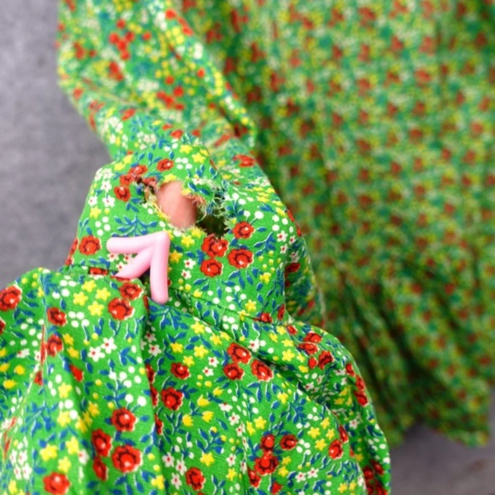 Vintage Floral Maxi Skirt Womens XS Green Ditsy Garden Tiered Boho Cottage‎ 70s